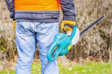 Manzara çalışan bush yakınındaki çalı kesici ile