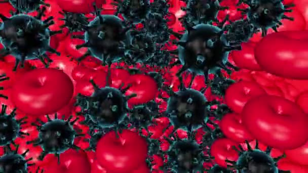Abstrakte Viren in dunkelblau auf rot — Stockvideo