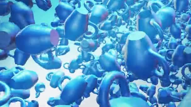 Abstracte vliegende werpers in blauw — Stockvideo