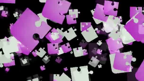 Piezas abstractas del rompecabezas en blanco y púrpura — Vídeos de Stock