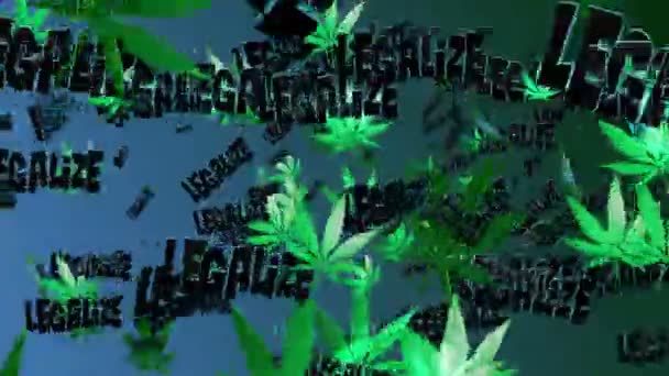 Flying cannabis leaves with message "Legalize" — Stock Video