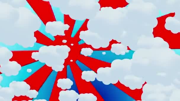 Estallido de sol rojo abstracto con nubes en azul — Vídeos de Stock