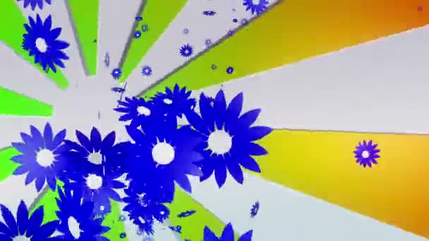 Vol de fleurs bleues sur sunburst