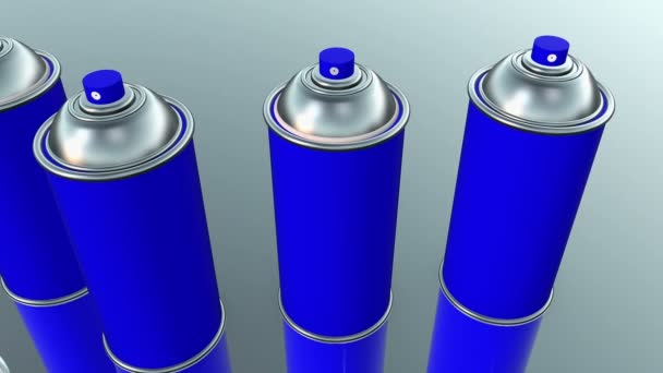 Color spray cans in blue and white on grey — Stock Video