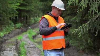 Tablet Pc rutted orman yolu üzerinde çalışma orman memuru