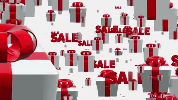 Cajas de regalo con mensaje de venta en blanco — Vídeos de Stock