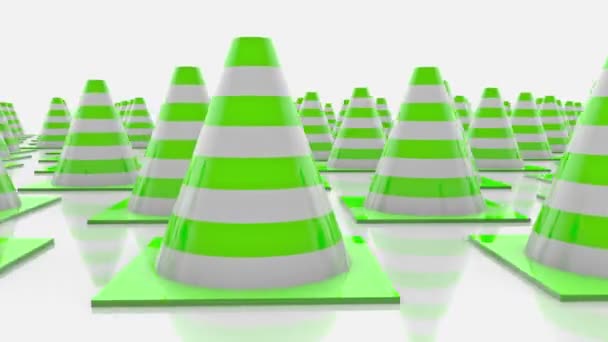 Moving traffic cones with green stripes — Stock Video