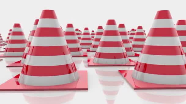 Cones de tráfego em movimento com listras vermelhas — Vídeo de Stock