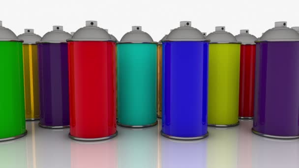 Color spray cans in various colors — Stock Video