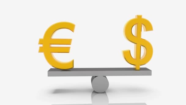 Etats-Unis dollar et euro signes sur balançoire sur blanc — Video