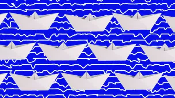 Bateaux en papier blanc sur bleu — Video