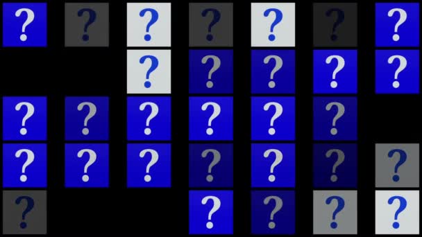 Cuadrados intermitentes con signos de interrogación en azul y blanco — Vídeo de stock