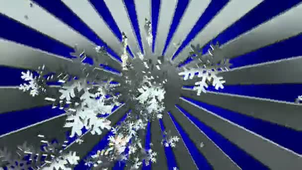 Flying snowflakes with sunburst in silver — Stock Video