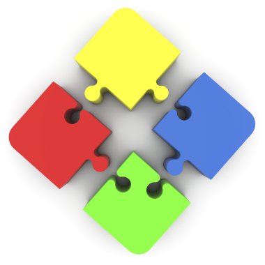 Puzzle parçaları beyaz üzerine çeşitli renklerde