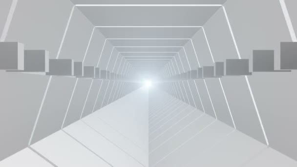 Tunnel astratto in bianco con luce alla fine — Video Stock