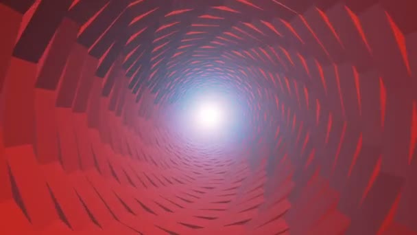 Tunnel rotatif abstrait en rouge avec lumière à la fin 