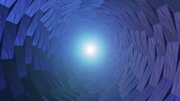Tunnel astratto rotante in blu con luce alla fine — Video Stock