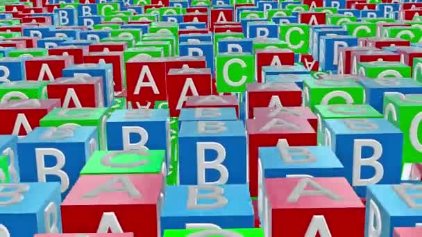Cubos de juguete con letras A, B, C — Vídeos de Stock