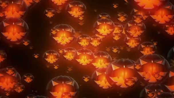Cabezas de calabaza voladoras en color naranja oscuro — Vídeos de Stock