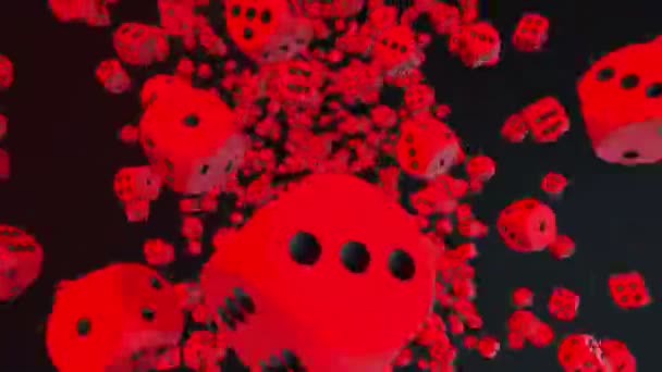 Padající kostky v červené barvě na černém pozadí — Stock video