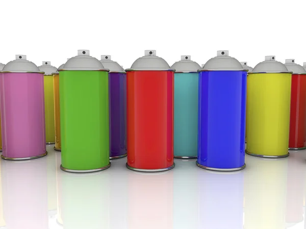 Color spray cans in various colors — Stock Photo, Image