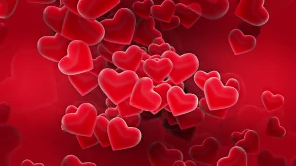 Літаючі серця в червоному — стокове відео