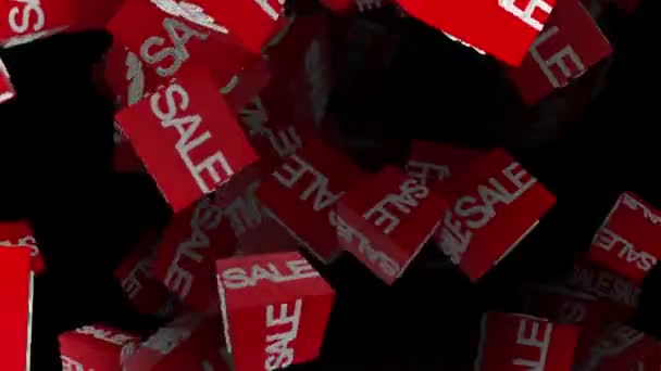 Cubi volanti con messaggio di vendita in rosso su nero — Video Stock