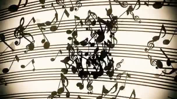 Notas musicales voladoras abstractas en estilo vintage — Vídeos de Stock