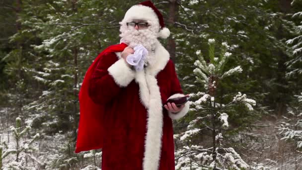 Papai Noel perdido na floresta — Vídeo de Stock