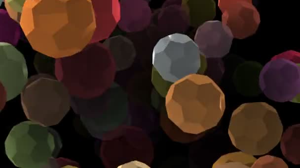 Flygande bollar i warious färger på svart — Stockvideo