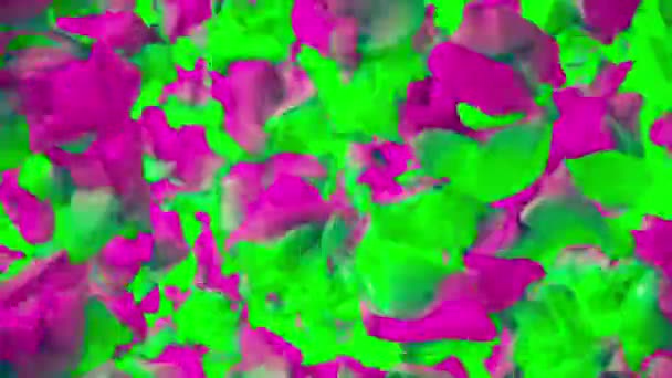 Abstract flying pieces in green and purple colors — Stock Video