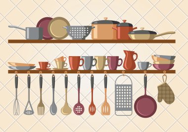 Retro mutfak rafları ve mutfak aletleri