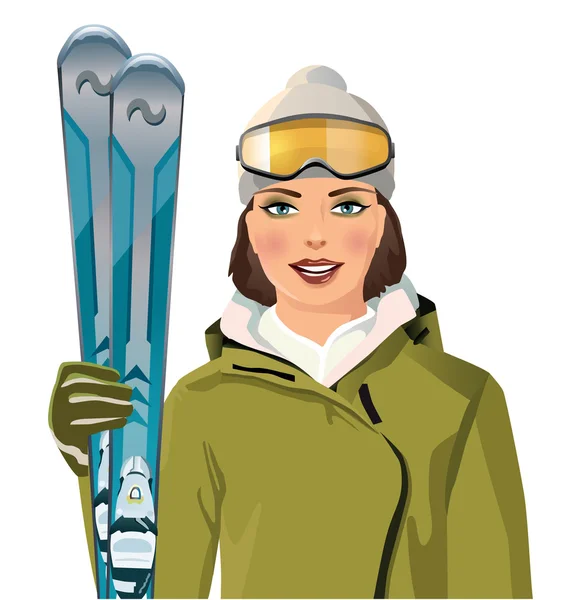 Woman with skis in the mountains - vector illustration — Stock Vector