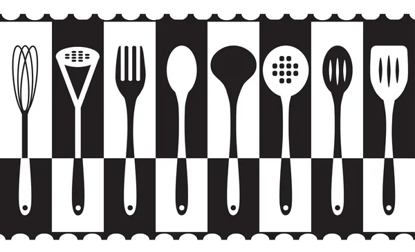 Ensemble ustensiles de cuisine noir et blanc — Image vectorielle