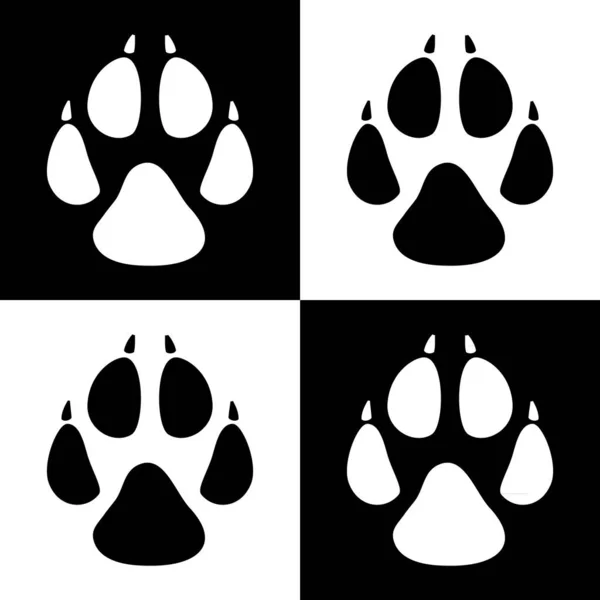 Set Dog Tracks Animal Footprint Black White Seamless Vector Illustration — Stock Vector