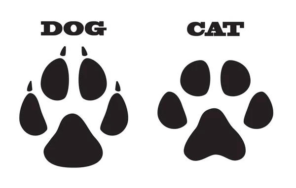 Köpek ve kedi izi - hayvan ayak izi, siyah ve beyaz vektör çizimi.