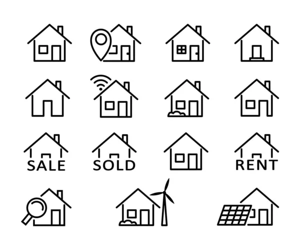 Set Von Hauszeilen Symbolen Smart Eco Sale Rent Vector House — Stockvektor