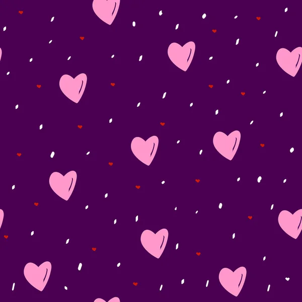 Seamless pattern with hand drawn hearts and dots,surface pattern template,birthday,valentine decoration,romance print,can be used for wallpaper,background,wrapping paper,cover,fabric design,postcard — Stock Vector