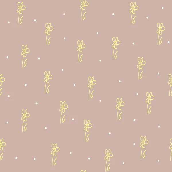 Modèle vectoriel sans couture avec des fleurs dessinées à la main dans le style doodle, illustration florale simple, impression tendre pour papier peint, emballage et papier d'emballage, conception de couverture, tissu et modèle textile — Image vectorielle