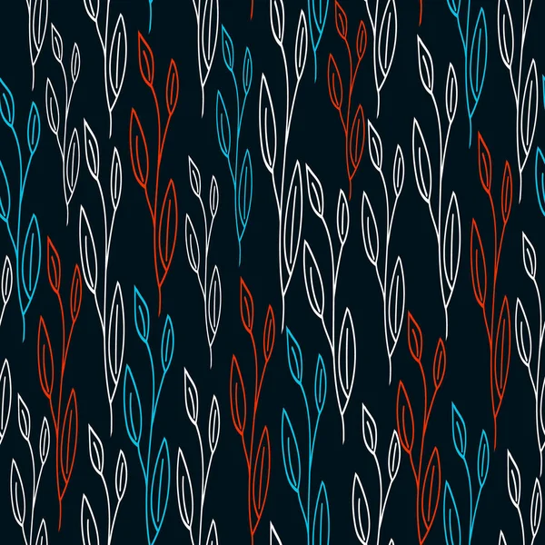 Motif sans couture avec feuilles vectorielles dessinées à la main, ornement moderne, illustration en style doodle pour tissu, emballage et textile, impression nature minimaliste, motif botanique abstrait pour papier peint et design — Image vectorielle