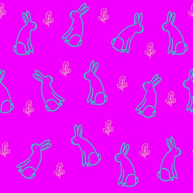 Karalama tarzında şirin el çizimi tavşanlı kusursuz desen, tavşan desenli Paskalya çizimi, tatil süslemesi, ambalaj kağıdı baskısı, tekstil ve kumaş tasarımı, çocuk tarzı kitap desteği, kapak tasarımı.