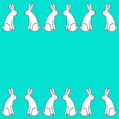 Çizik şekilli şirin el çizimi tavşanlı kusursuz yatay kenar, tavşanlı illüstrasyon, tatil dekorasyonu, ambalaj kağıdı için baskı, tekstil ve kumaş tasarımı, çocuk stili kitap desteği, kapak tasarımı.
