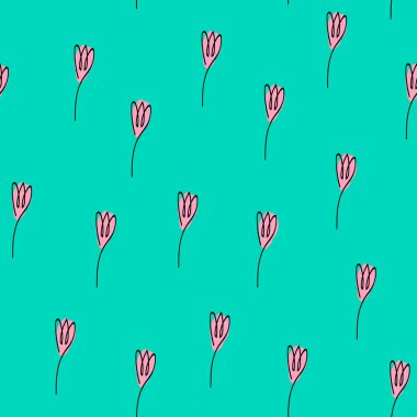 Kusursuz desenli, el çizimi soyut çiçek, basit çiçek çizimi, duvar kağıdı ve ambalaj kağıdı için hassas baskı, afiş, kapak ve iç tasarım, Anneler Günü dekorasyonu.