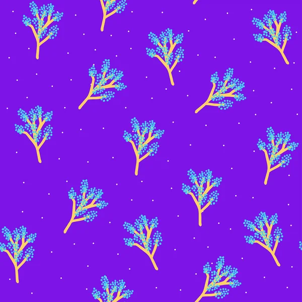 Motif sans couture avec branche de fleur vectorielle dessinée à la main, illustration pour papier d'emballage, papier peint, design textile et tissu, motif botanique abstrait pour la décoration sur fond violet, impression florale — Image vectorielle