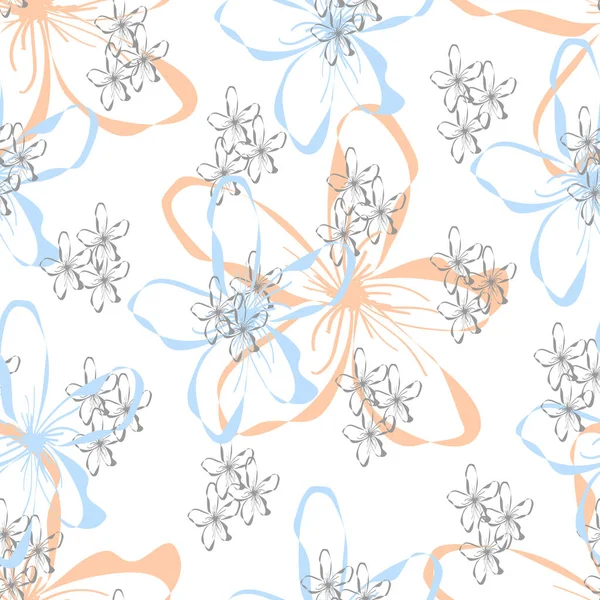 Seamless vector pattern with hand drawn flowers in doodle style,simple floral illustration,tender print for wallpaper,packaging and wrapping paper,cover design,fabric and textile template — Stock Vector