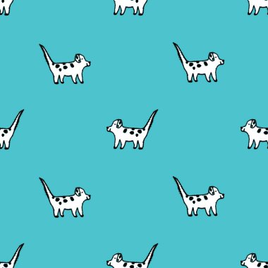 Çizgili beyaz köpeklerle kusursuz desen, çocuk çizimi..