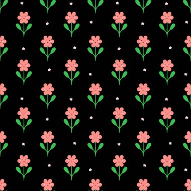 Güzel gülümseyen kawaii çiçeğiyle kusursuz bir desen..