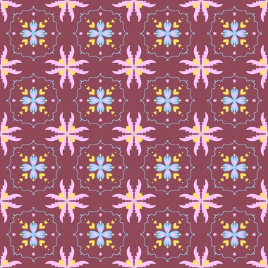 Geometrik süslemeli kusursuz desen, fayans tasarımı, soyut halk motifi.