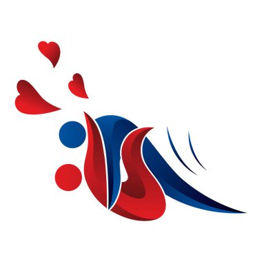 Kama Sutra 3 boyutlu semboller. Beyaz arka planda kırmızı kalpler var. Esneme Tarzı Seks Pozu ve Hareket Yönü. Vektör İllüstrasyonu. Kamasutra kırmızı ve mavi kişiler.