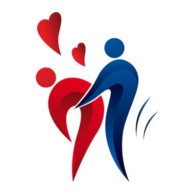 Kama Sutra 3 boyutlu semboller. Beyaz arka planda kırmızı kalpler var. Kaçık Seks Pozu ve Hareket Yönü. Vektör İllüstrasyonu. Kamasutra kırmızı ve mavi kişiler.